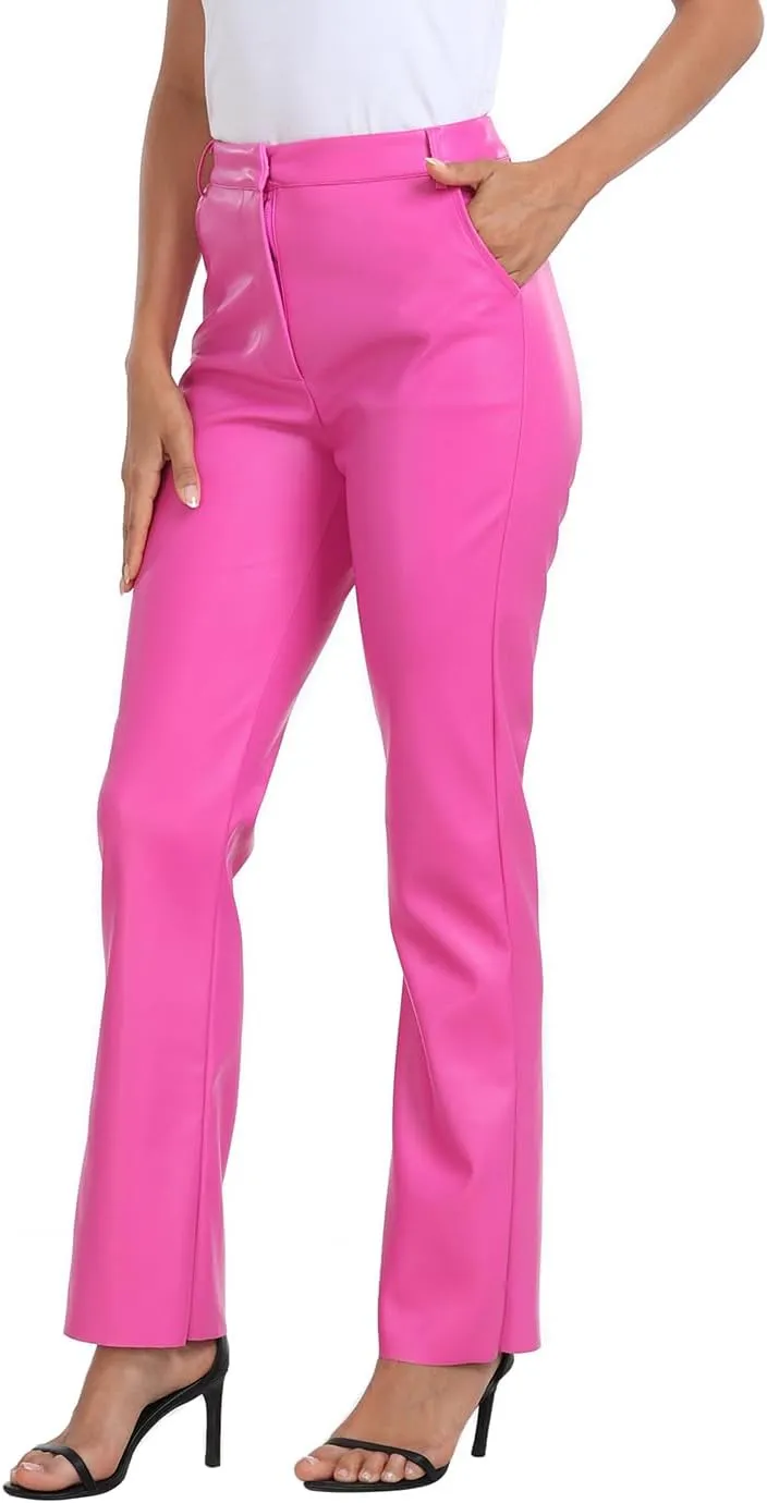 HDE Women's Faux Leather Pants High Waisted Straight Leg Trousers with Pockets