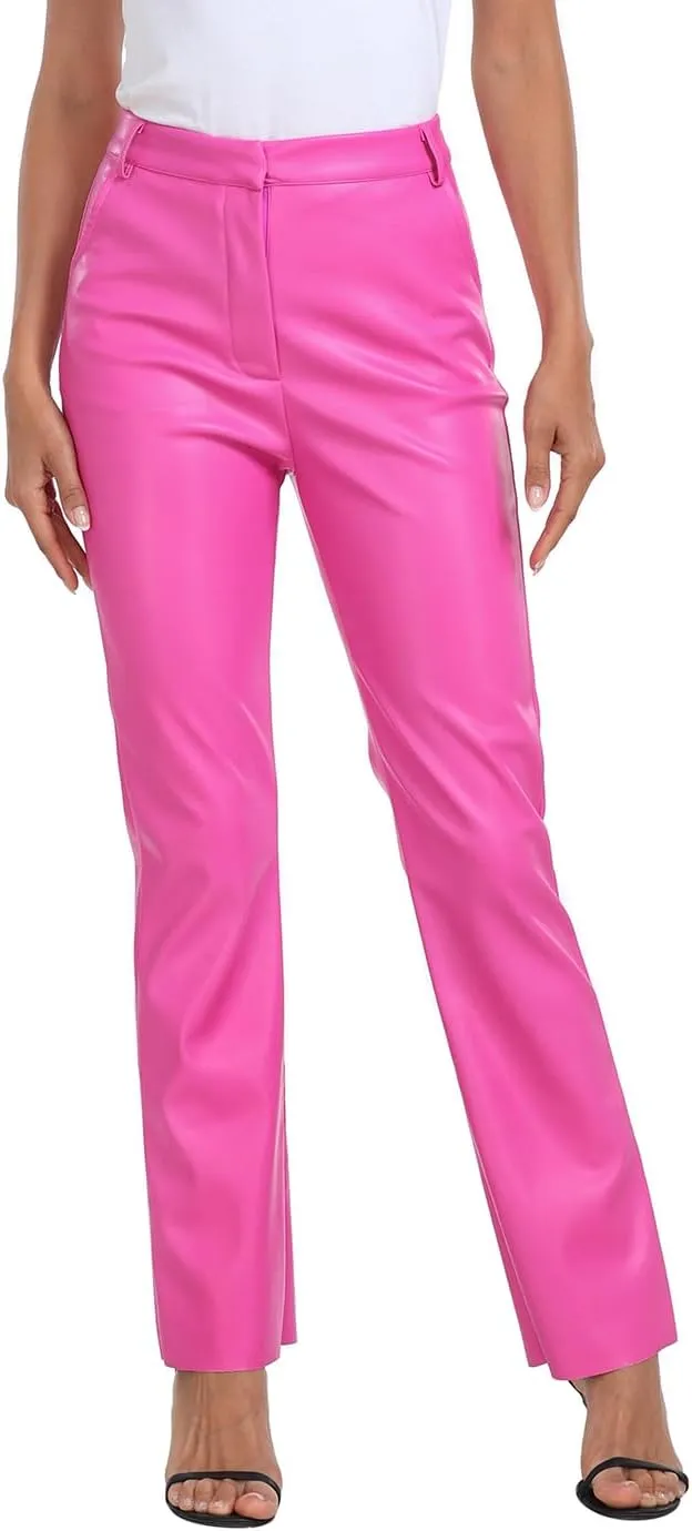 HDE Women's Faux Leather Pants High Waisted Straight Leg Trousers with Pockets