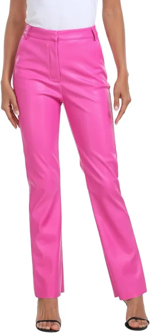HDE Women's Faux Leather Pants High Waisted Straight Leg Trousers with Pockets