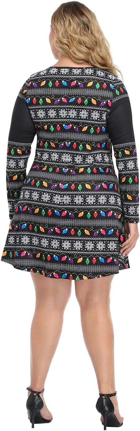 HDE Womens Plus Size Party Dress Ugly Christmas Sweater Long Sleeve Skater Dress
