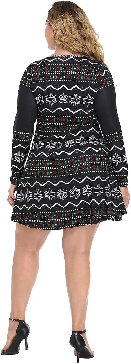 HDE Womens Plus Size Party Dress Ugly Christmas Sweater Long Sleeve Skater Dress