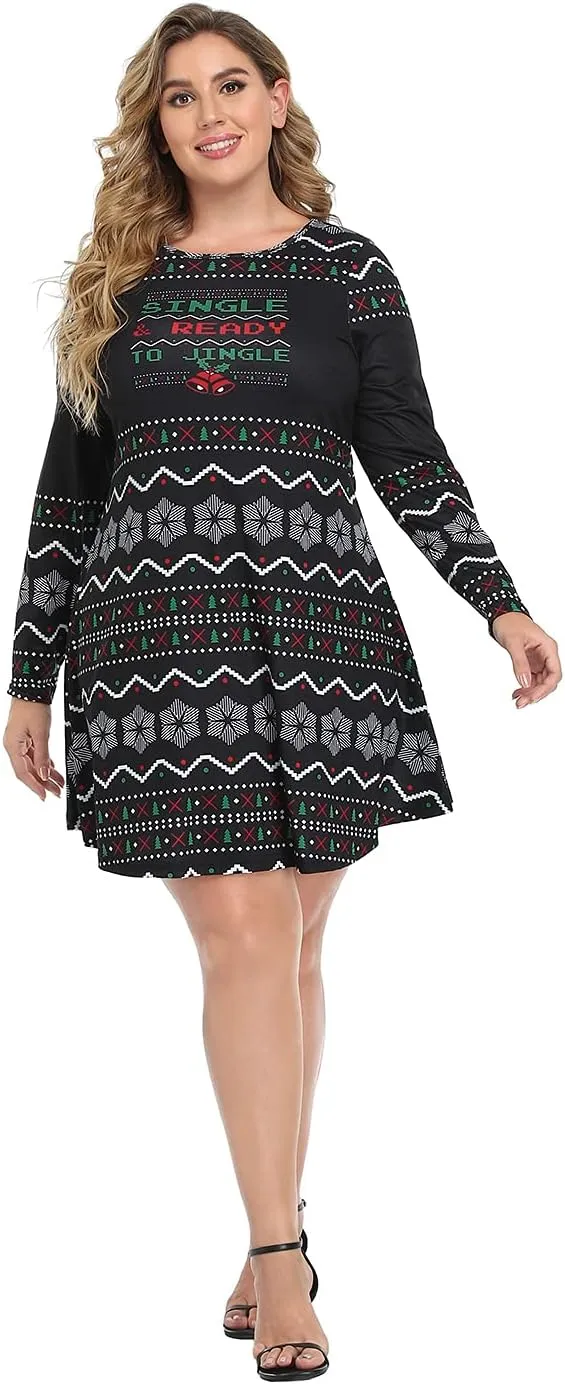 HDE Womens Plus Size Party Dress Ugly Christmas Sweater Long Sleeve Skater Dress