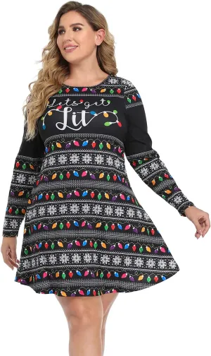 HDE Womens Plus Size Party Dress Ugly Christmas Sweater Long Sleeve Skater Dress
