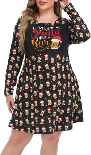 HDE Womens Plus Size Party Dress Ugly Christmas Sweater Long Sleeve Skater Dress