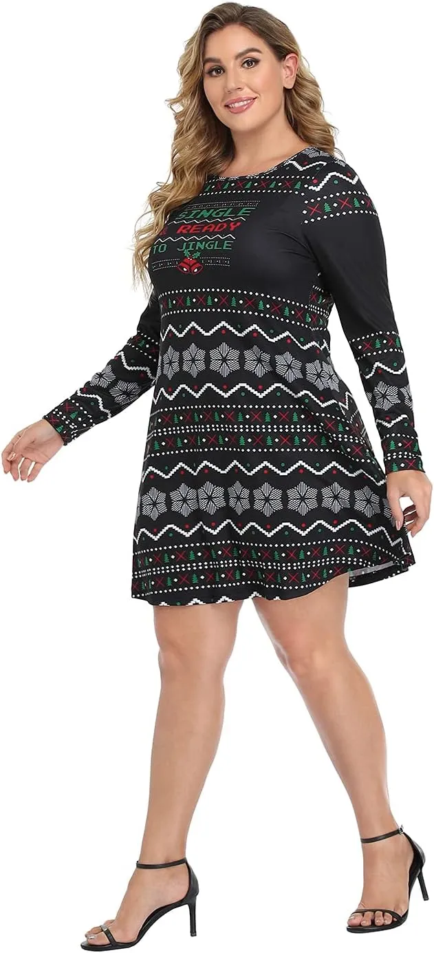 HDE Womens Plus Size Party Dress Ugly Christmas Sweater Long Sleeve Skater Dress