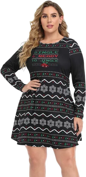 HDE Womens Plus Size Party Dress Ugly Christmas Sweater Long Sleeve Skater Dress