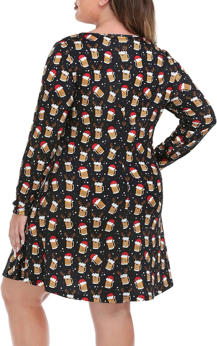 HDE Womens Plus Size Party Dress Ugly Christmas Sweater Long Sleeve Skater Dress
