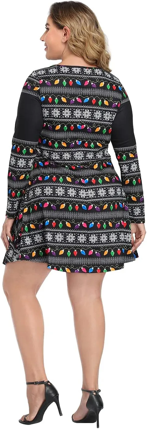HDE Womens Plus Size Party Dress Ugly Christmas Sweater Long Sleeve Skater Dress