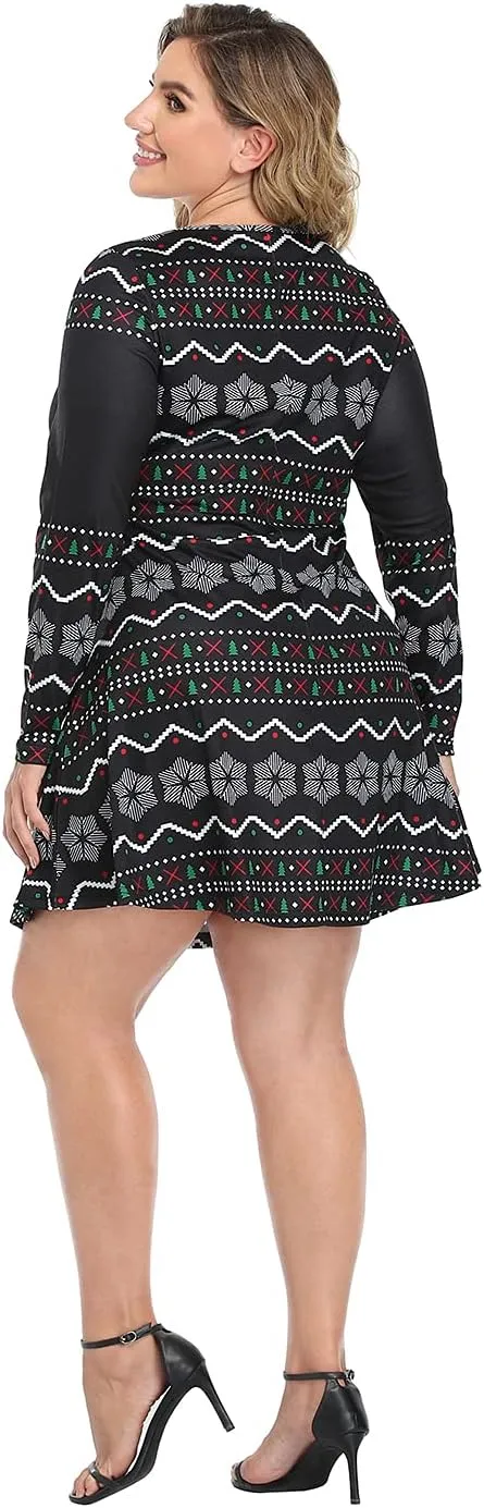 HDE Womens Plus Size Party Dress Ugly Christmas Sweater Long Sleeve Skater Dress