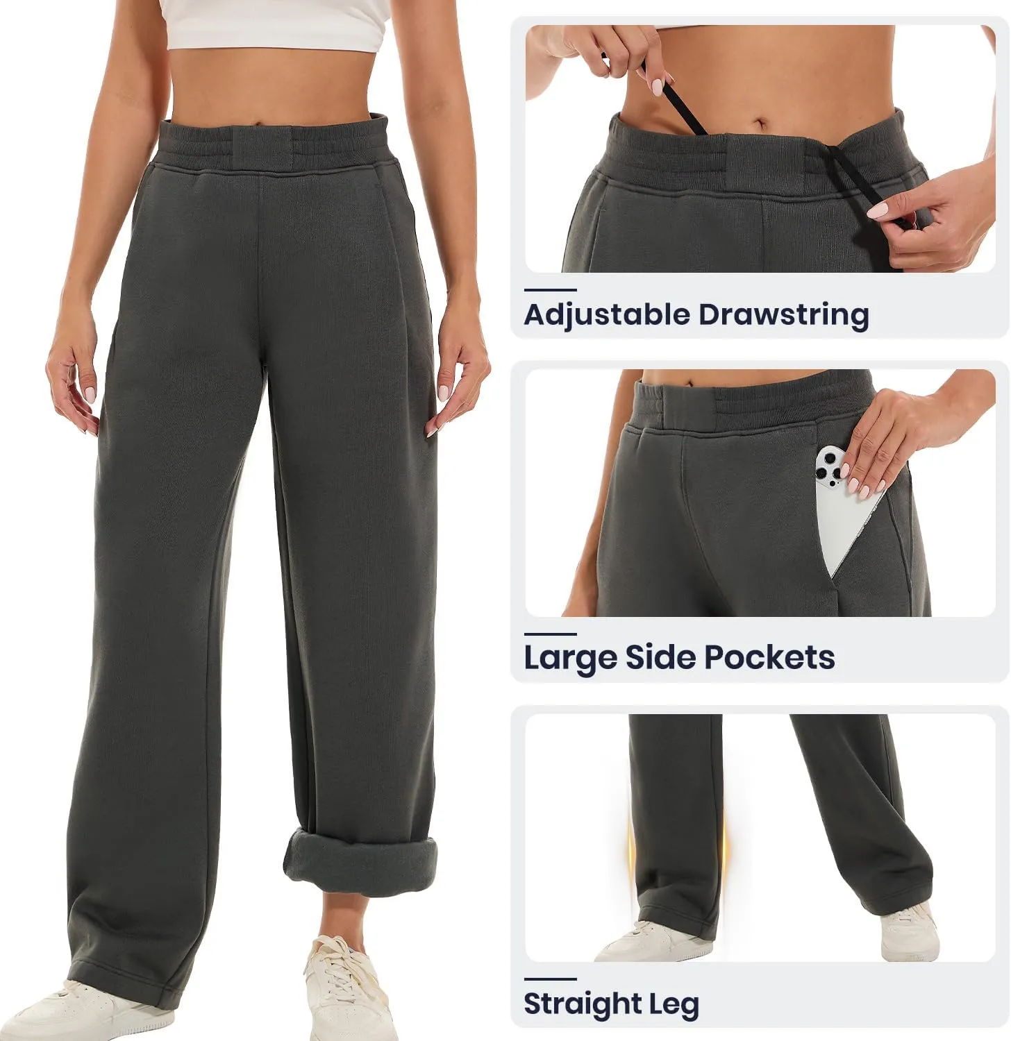 HOdo 32"/34" Inseam Womens Tall Sweatpants Fleece Joggers for Women Wide Leg Pants with Pockets for Workout
