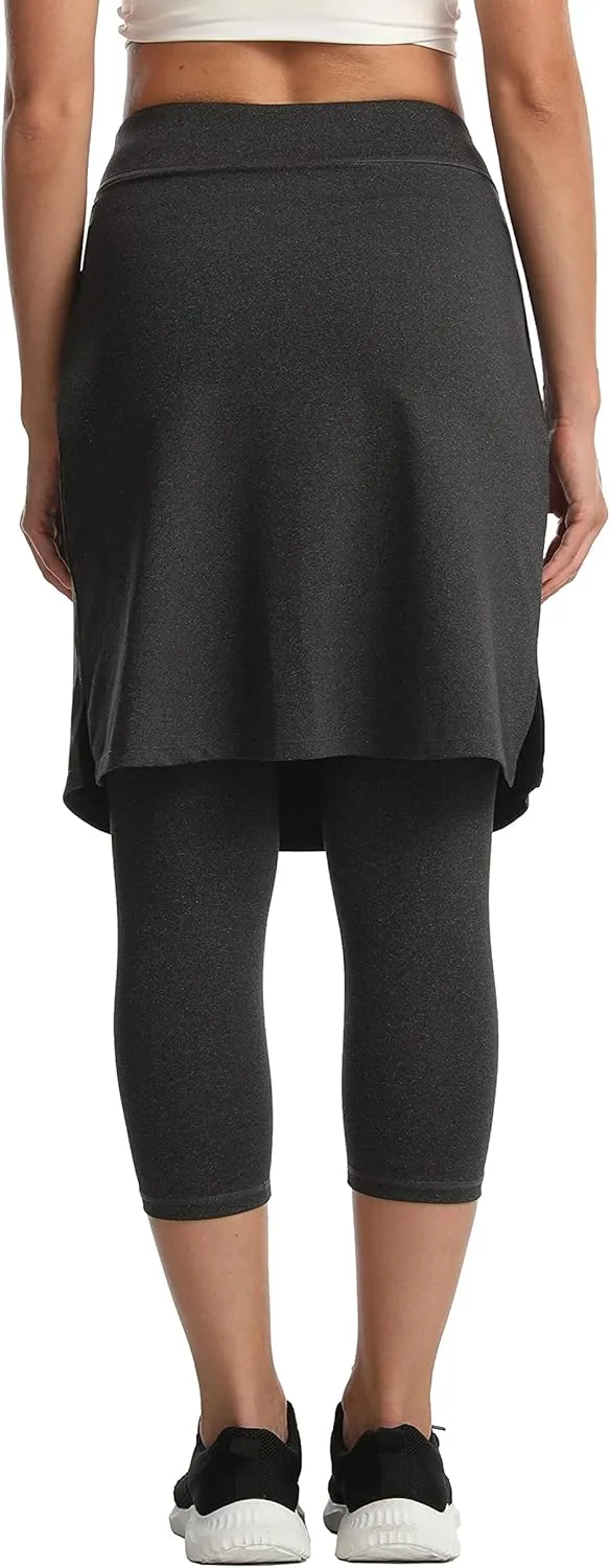 HOKOYI Modest Skirt with Leggings Attached for Women Workout Knee Length Swim Capri Pants with 2 Pockets