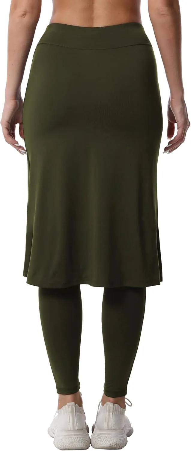 HOKOYI Women's Modest Long Skirt with Attached Leggings Pockets Midi Cover Up Workout Skirted Capris
