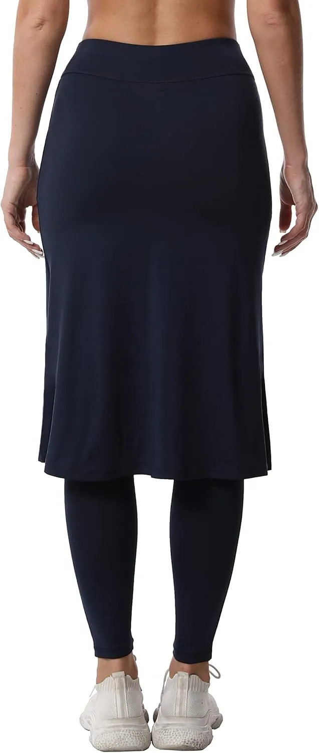 HOKOYI Women's Modest Long Skirt with Attached Leggings Pockets Midi Cover Up Workout Skirted Capris