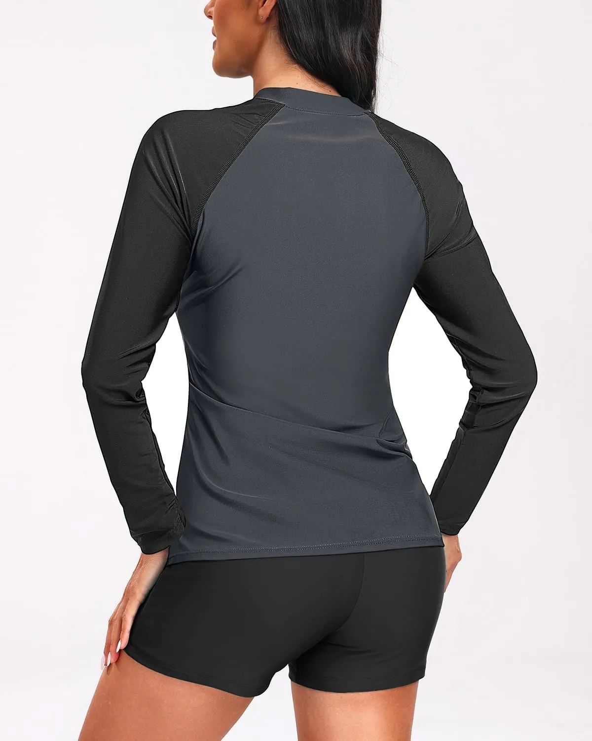Holipick Women 2 Piece Rash Guard Swimsuit Long Sleeve Zipper Bathing Suit Sun Protection UPF 50  Swim Shirt with Shorts