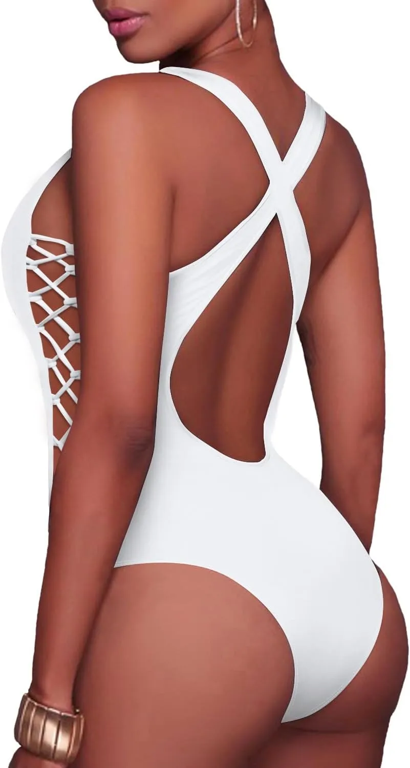 Holipick Women Sexy One Piece Swimsuit One Shoulder Bathing Suit Lace Up Swimwear Monokini