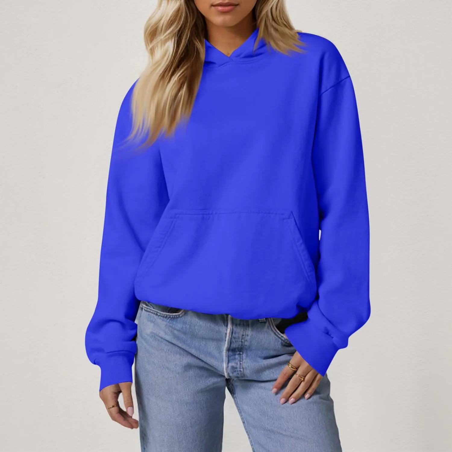 Hoodies for Women Fleece Lined Long Sleeve Hoodies Pullover Loose Fit Casual Hooded Sweatshirt with Pockets Fall Clothes