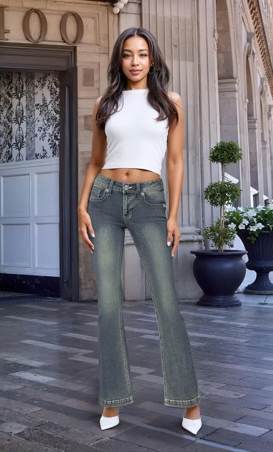 Hybrid & Company Women's Slim Boot Cut Stretch Pants
