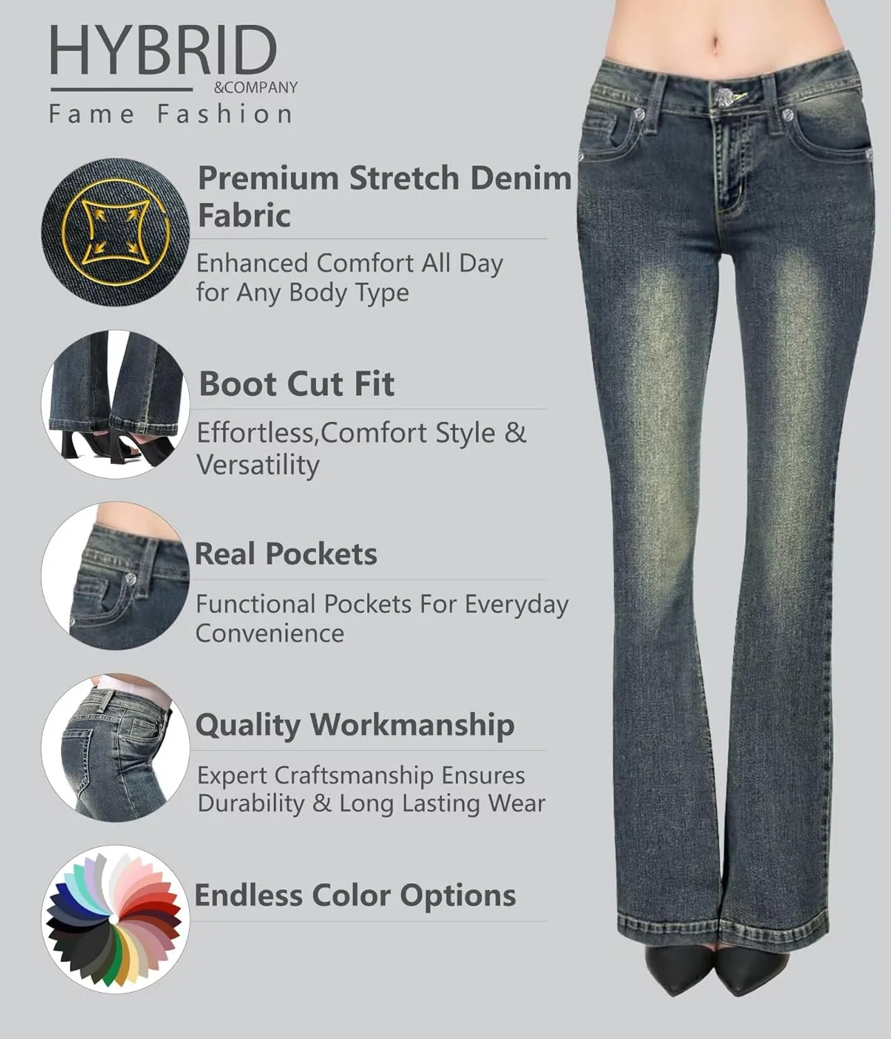 Hybrid & Company Women's Slim Boot Cut Stretch Pants