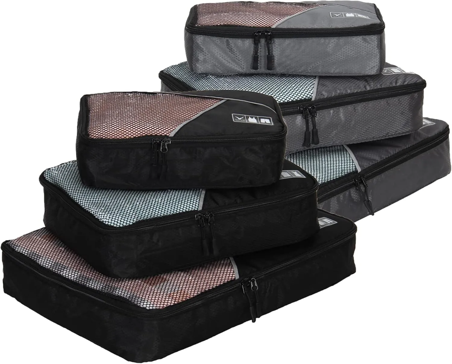 Hynes Eagle 3 Pieces Packing Cubes Set Travel Luggage Organizer Bag Black with Grey