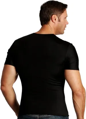 Insta Slim by I.S. PRO | Made in USA | Mens Slimming Compression Fitted Body Shaper Short Sleeve Crew-Neck T-Shirt for Instant 5 Inch Slimmer Look, Undershirt & Back Support (3 Pack) Black-LG