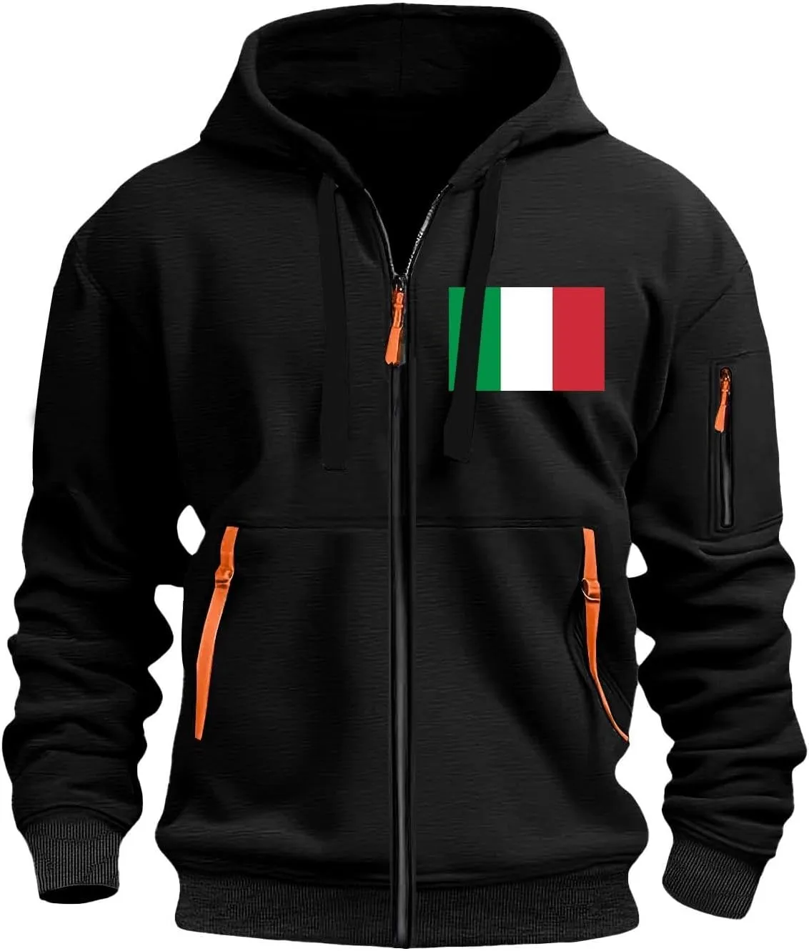 Italian Flag Hoodies for Men Full Zip Pullover Tactical Sweatshirt Vintage Long Sleeve Casual Fashion Hoodie With Pocket