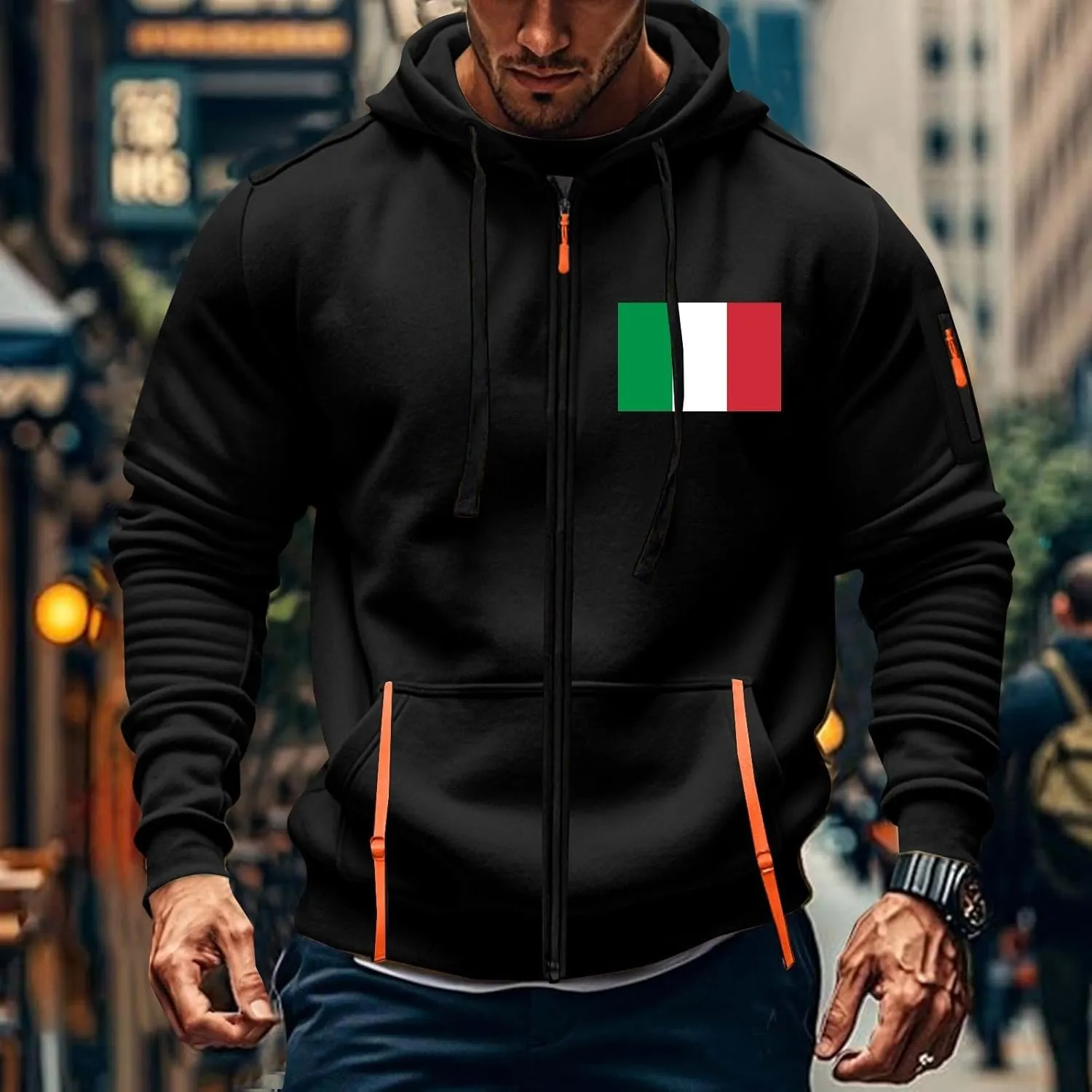 Italian Flag Hoodies for Men Full Zip Pullover Tactical Sweatshirt Vintage Long Sleeve Casual Fashion Hoodie With Pocket