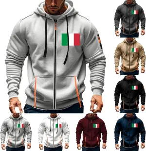 Italian Flag Hoodies for Men Full Zip Pullover Tactical Sweatshirt Vintage Long Sleeve Casual Fashion Hoodie With Pocket