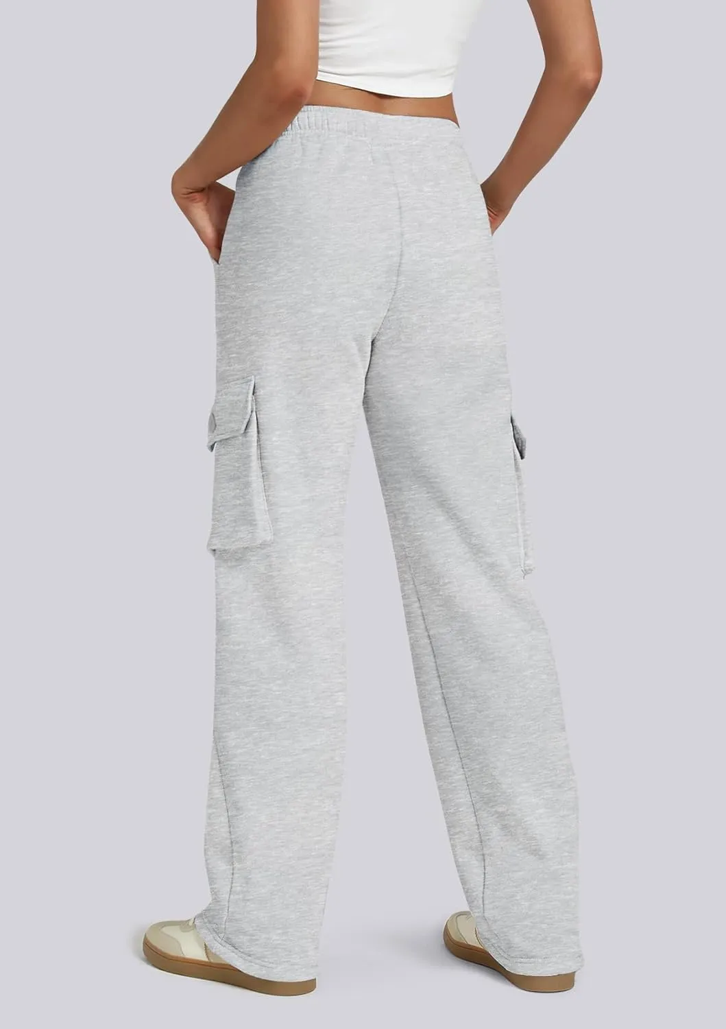 IVIR Womens Cargo Sweatpants Fleece Lined Wide Leg High Waisted Pants S-XXL