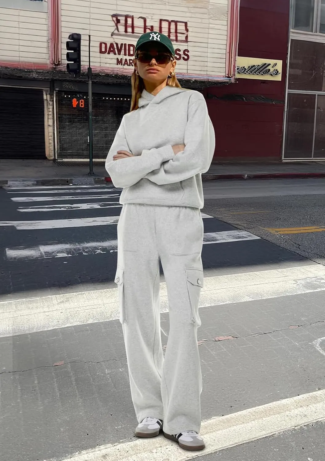 IVIR Womens Cargo Sweatpants Fleece Lined Wide Leg High Waisted Pants S-XXL