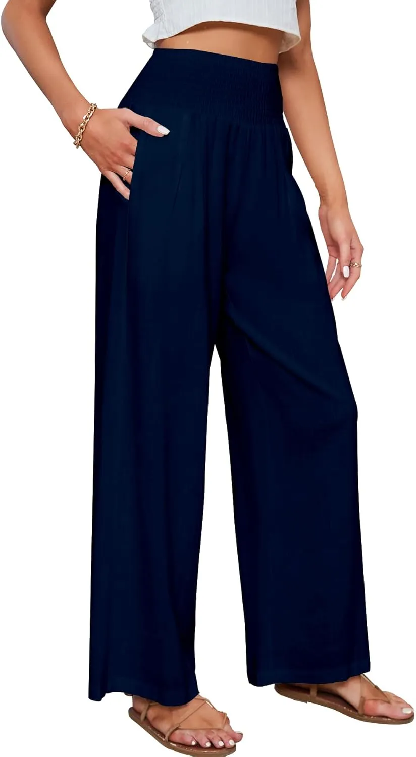JASPAL Women Casual High Waisted Palazzo Pants Wide Leg Long Lounge Trendy Trousers with Pocket