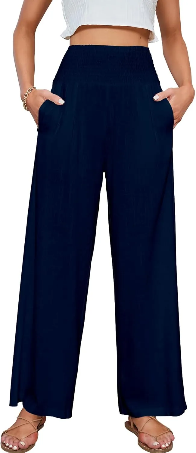 JASPAL Women Casual High Waisted Palazzo Pants Wide Leg Long Lounge Trendy Trousers with Pocket