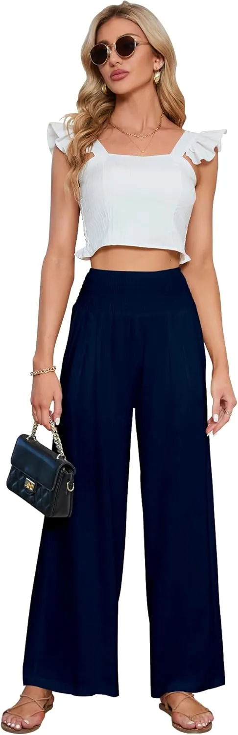 JASPAL Women Casual High Waisted Palazzo Pants Wide Leg Long Lounge Trendy Trousers with Pocket