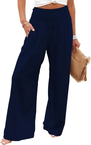 JASPAL Women Casual High Waisted Palazzo Pants Wide Leg Long Lounge Trendy Trousers with Pocket
