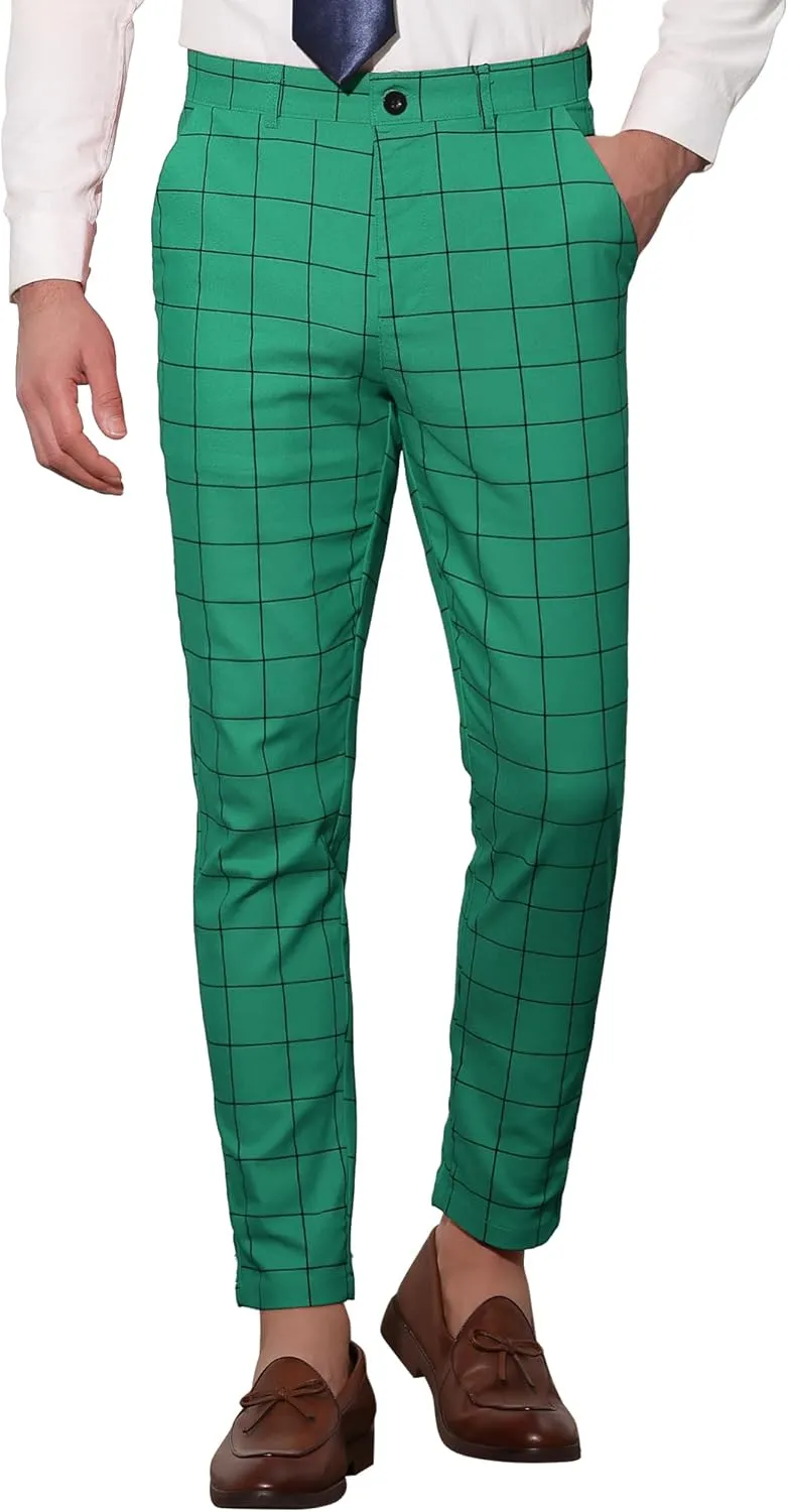 Lars Amadeus Men's Dress Plaid Slim Fit Flat Front Business Pants with Pockets