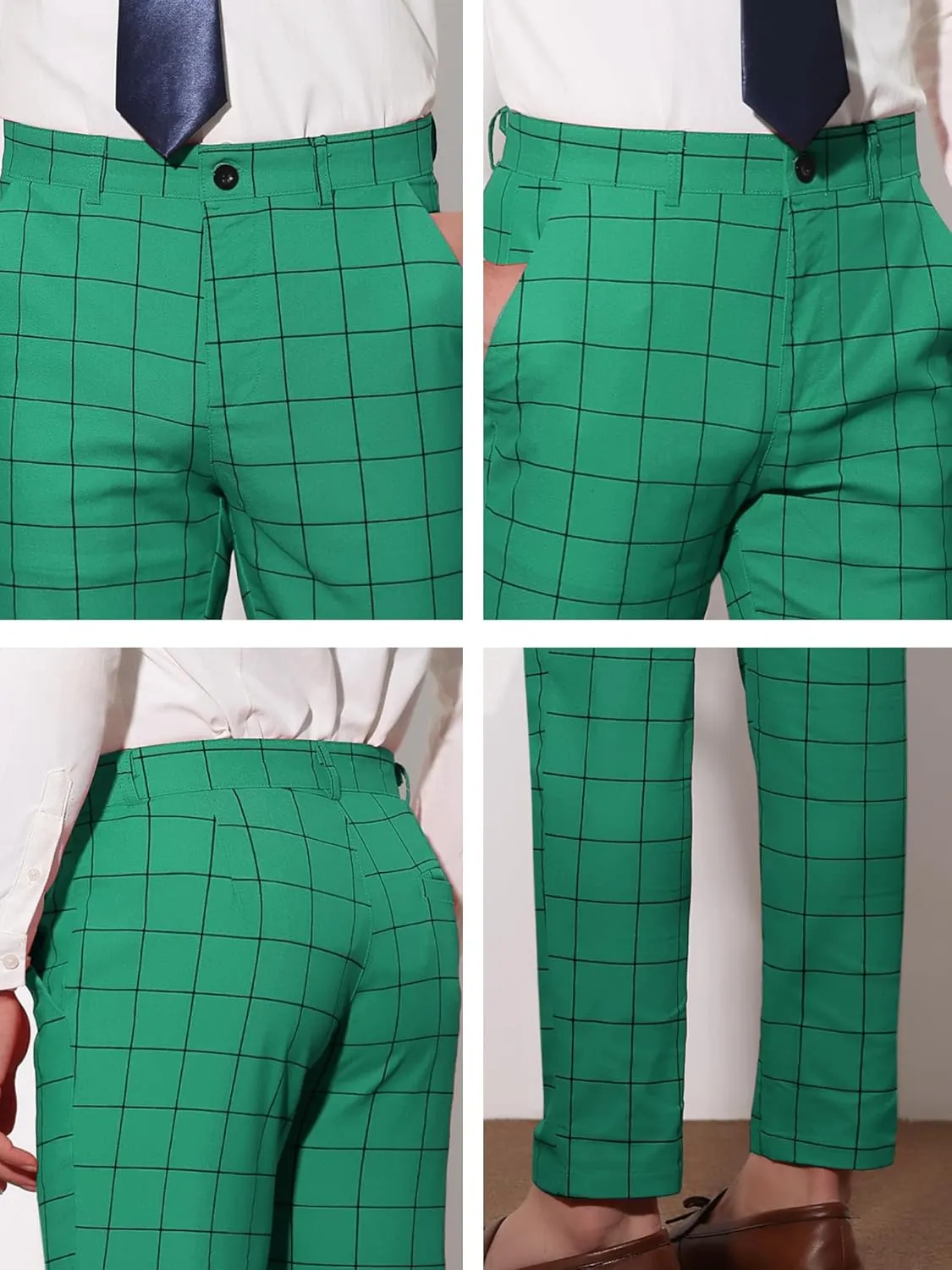 Lars Amadeus Men's Dress Plaid Slim Fit Flat Front Business Pants with Pockets