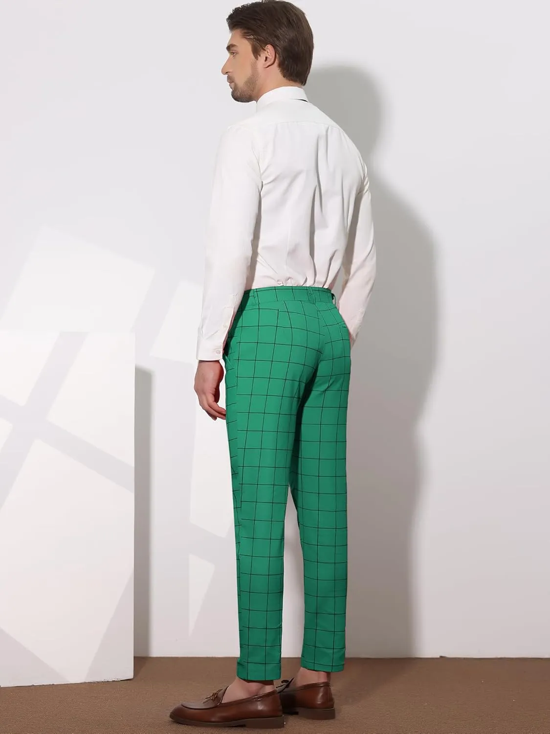 Lars Amadeus Men's Dress Plaid Slim Fit Flat Front Business Pants with Pockets