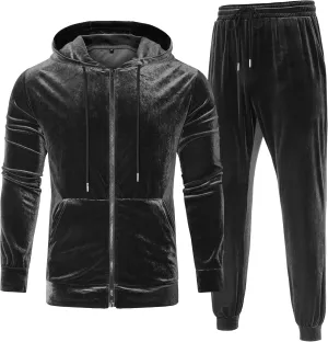 LecGee Mens Tracksuit Long Sleeve Full Zip Velour Hoodie Jacket Jogger Sweatpants Casual Velvet Sweatsuits Set M-3XL