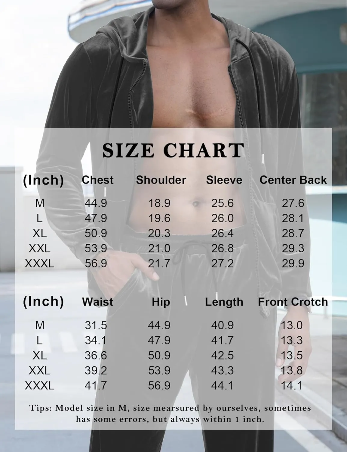 LecGee Mens Tracksuit Long Sleeve Full Zip Velour Hoodie Jacket Jogger Sweatpants Casual Velvet Sweatsuits Set M-3XL