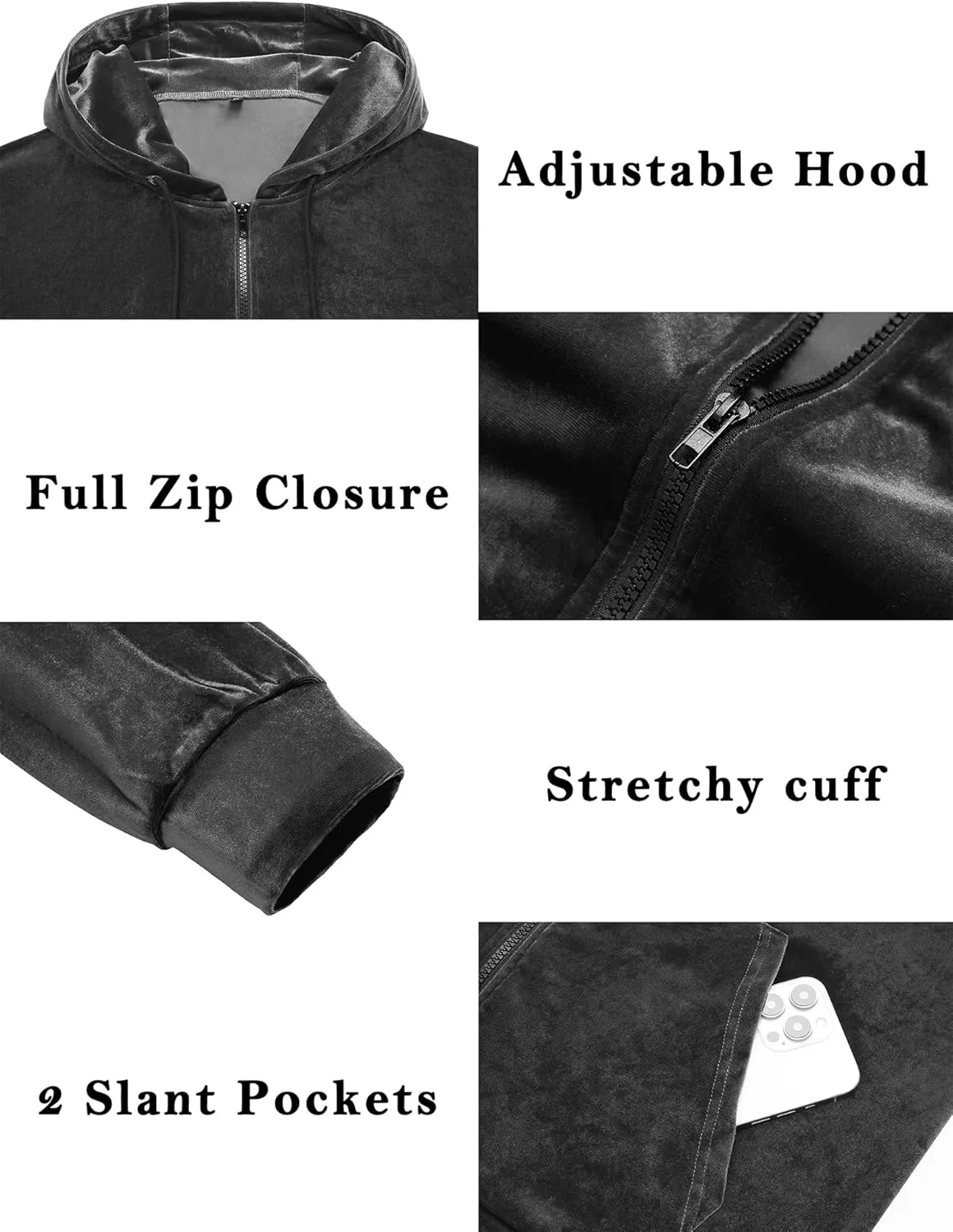 LecGee Mens Tracksuit Long Sleeve Full Zip Velour Hoodie Jacket Jogger Sweatpants Casual Velvet Sweatsuits Set M-3XL