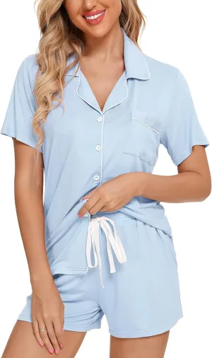 Leikar Womens Button Down Pajama Sets Bride Pajamas Sets Sleepwear Shorts Lounge Set