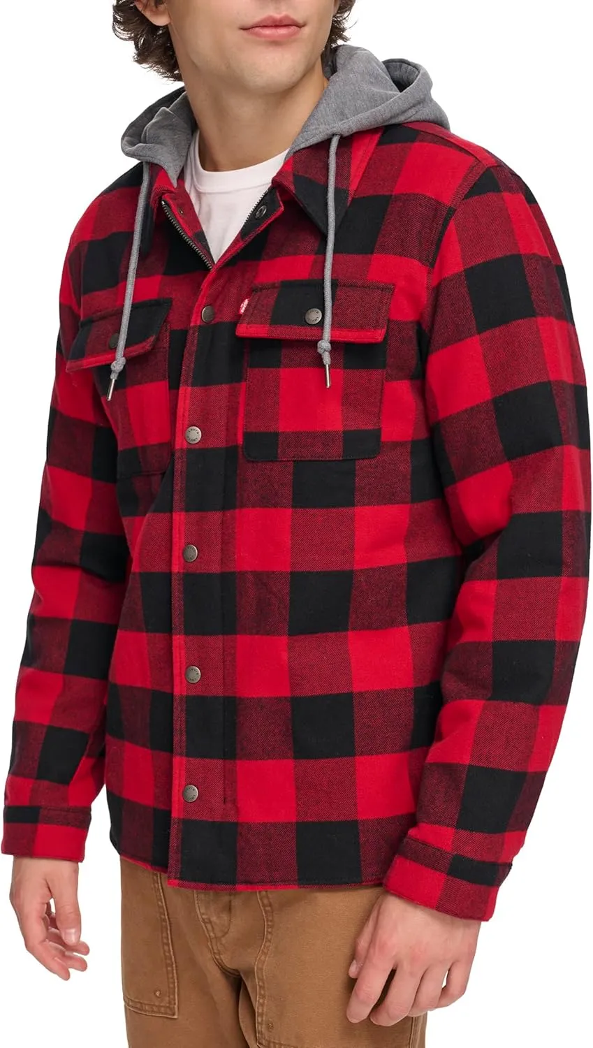 Levi's Men's Plaid Sherpa Lined Hooded Shirt Jacket (Regular & Big & Tall Sizes)