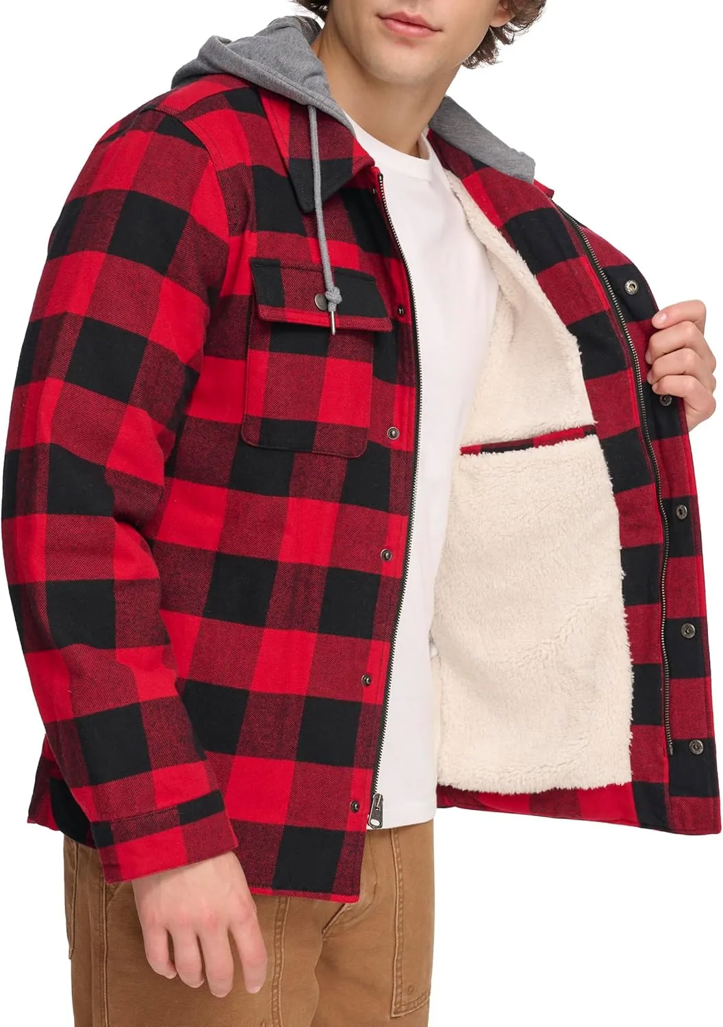 Levi's Men's Plaid Sherpa Lined Hooded Shirt Jacket (Regular & Big & Tall Sizes)