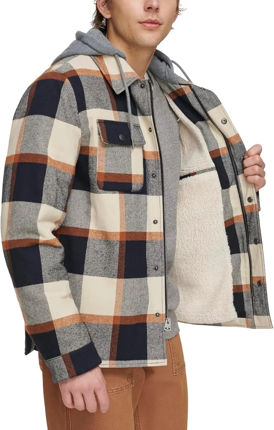Levi's Men's Plaid Sherpa Lined Hooded Shirt Jacket (Regular & Big & Tall Sizes)
