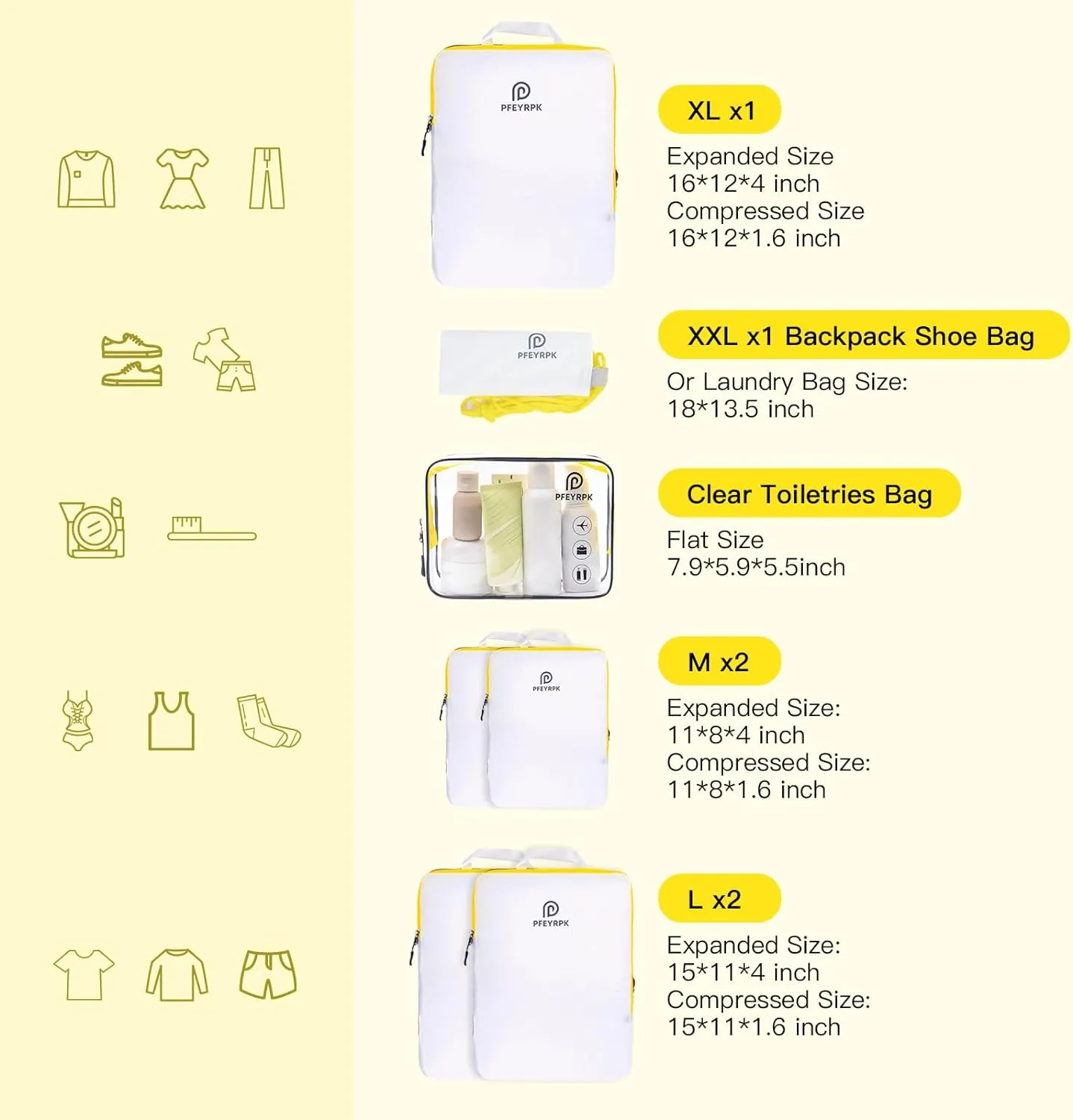 Lightweight Compression Packing Cubes for Suitcases, Compressible Expandable Travel Packing Organizer with Clear Toiletries and Backpack Bag, Travel Essentials for Carry on Luggage 7 Set