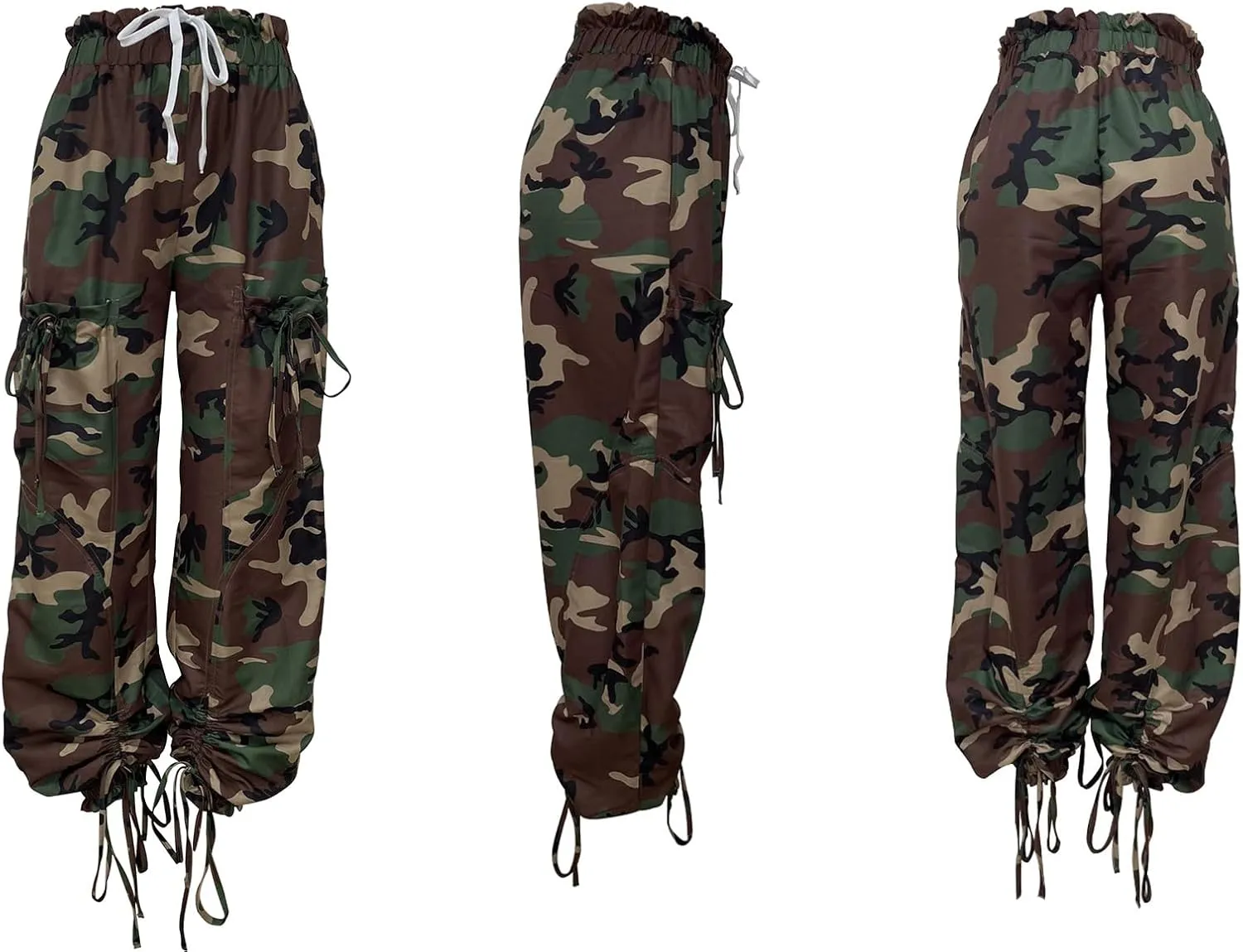 LKOUS Women's Fall Baggy Cargo Jeans,Wide Leg Drawstring Loose Harem Denim Pants with Pockets