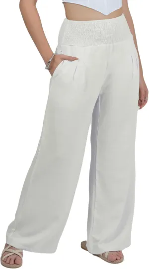 LOFBAZ Women Linen Palazzo Wide Leg Pants Flowy Lounge Casual High Waist Trousers Summer Beach Boho Long Pant with Pockets