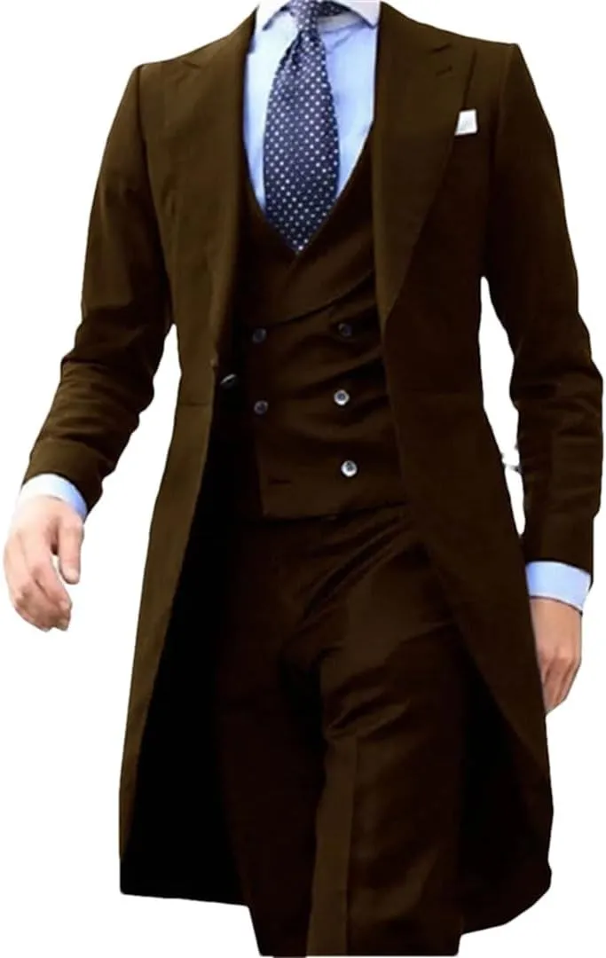 Long Tail Blazer 3 Pieces Male Suit Men's Groom Tuxedo Prom Jacket Vest with Pants