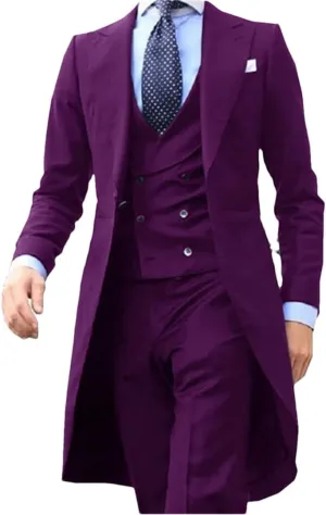 Long Tail Blazer 3 Pieces Male Suit Men's Groom Tuxedo Prom Jacket Vest with Pants