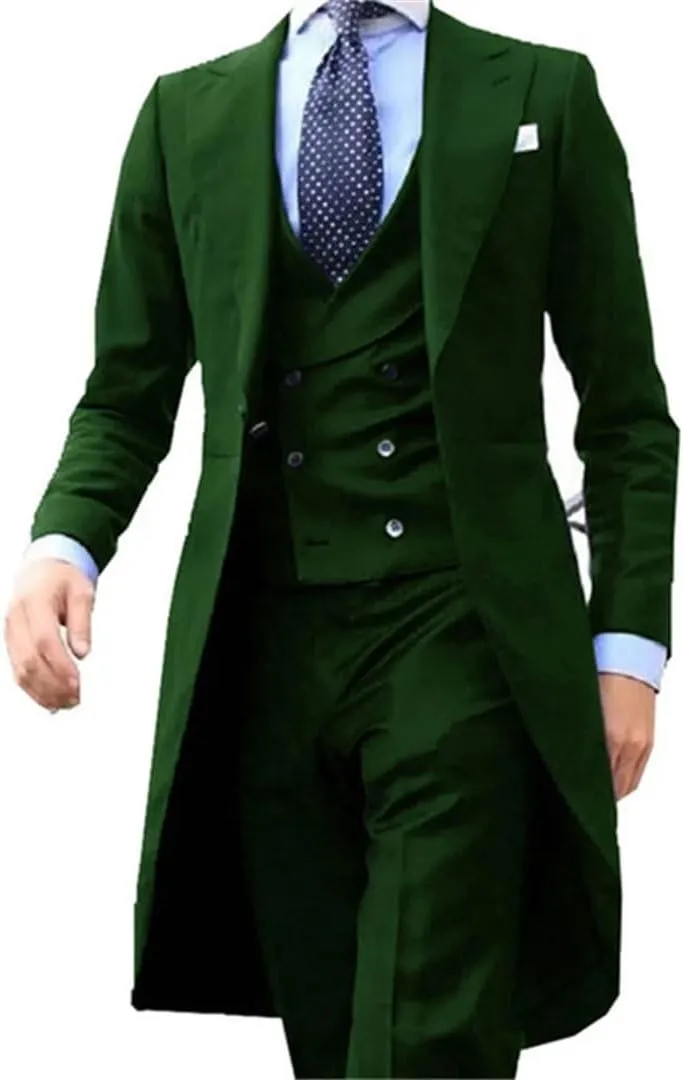 Long Tail Blazer 3 Pieces Male Suit Men's Groom Tuxedo Prom Jacket Vest with Pants