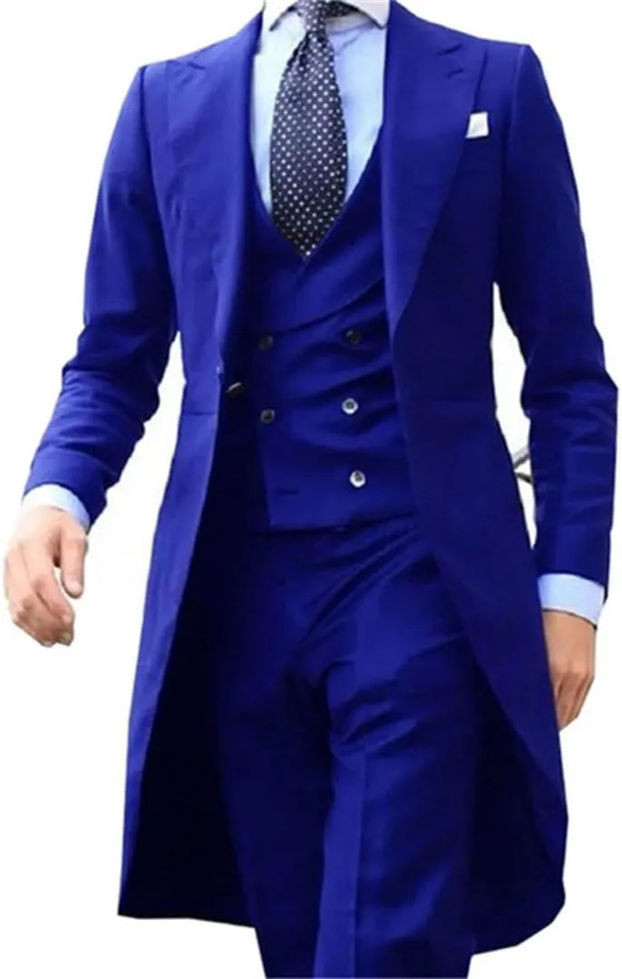 Long Tail Blazer 3 Pieces Male Suit Men's Groom Tuxedo Prom Jacket Vest with Pants